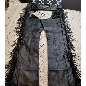 NWT Harley Davidson XL Blk Cowhide Leather Fringe LINED Riding Chaps 98012-18VW